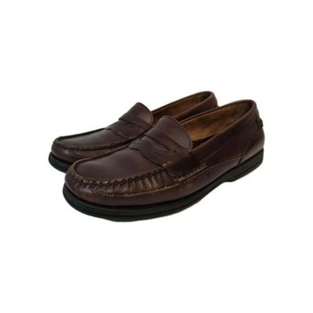 Bass Mens Penny Loafers Brown Leather Moc Toe Rubber Soles 9 1/2 M Reid Brazil
